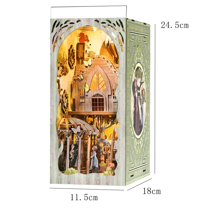 DIY Book Nook Kit Magic House Wooden 3D Puzzle Bookshelf Insert Decor Dollhouse Model Bookend Building Home Decoration Gifts