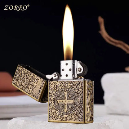 Zorro Constantine Windproof Kerosiene Lighter, Embossed Craftsmanship Retro Old-fashioned Grinding Wheel Lighter, Gift for Men