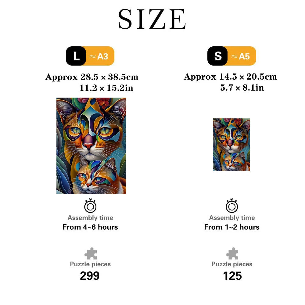 Two Cat Wooden Puzzles Games, Uniquely Irregular Animal Shaped Pieces Jigsaw Puzzles Toy, Creative Gift for Teenagers