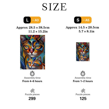 Two Cat Wooden Puzzles Games, Uniquely Irregular Animal Shaped Pieces Jigsaw Puzzles Toy, Creative Gift for Teenagers