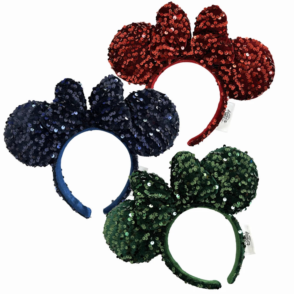2025 Disney Solid Color Minnie Mouse Ear Headband Large Sequin Hairbands Party Christmas Halloween Cosplay Costume for Girls