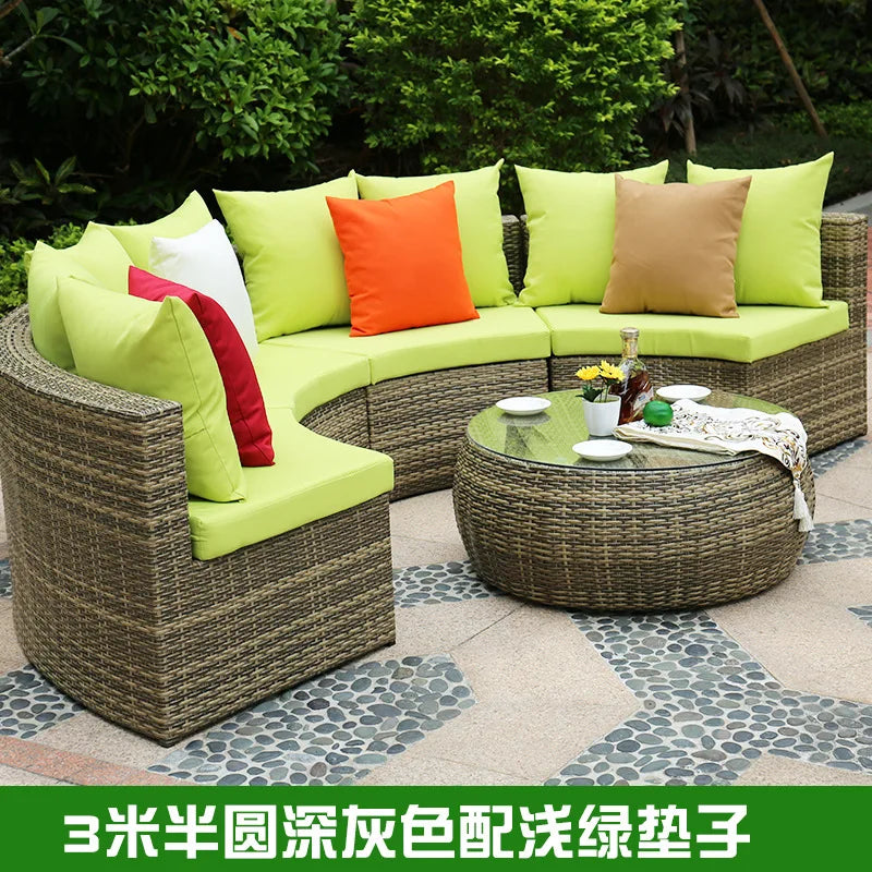 Outdoor round rattan sofa combination garden courtyard semi-circular rattan chair sofa outdoor hotel curved living room sofa
