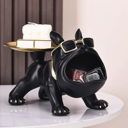 Resin Dog Figurine Statue Craft Animal Ornament with Storage Box Puppy Sculpture Home Decor Artwork