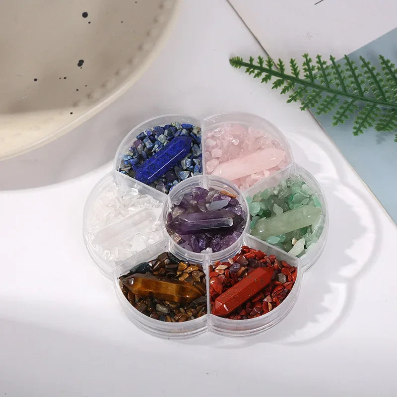 1box/set 7 Chakra Stones Natural Crystals Gemstones with Engraved Chakra Symbol Tumbled Polished Chakra Stone Meditation Crystal