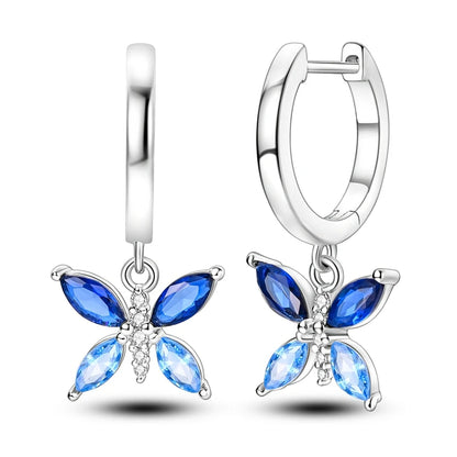 Original 925 Sterling Silver Earrings Sparkling Shining Dreamy Butterfly Hoop Earring for Women Girl Party Birthday Jewelry Gift