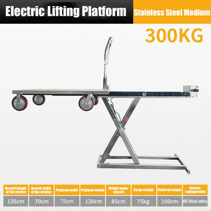 Electric Hydraulic Lithium Battery Lifting Platform Cart Suitable Small Truck Van Lifting Table Small Lifting Table 300/500KG