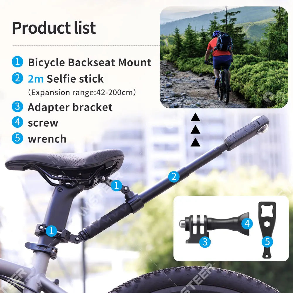 Camsteer Bicycle Backseat Mount 3rd Person View GoPro 13 12 Camera Brackets for Insta360 X6 X5 AcePro DJI Osmo360 Action 6 5Pro