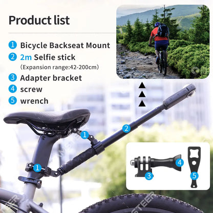 Camsteer Bicycle Backseat Mount 3rd Person View GoPro 13 12 Camera Brackets for Insta360 X6 X5 AcePro DJI Osmo360 Action 6 5Pro