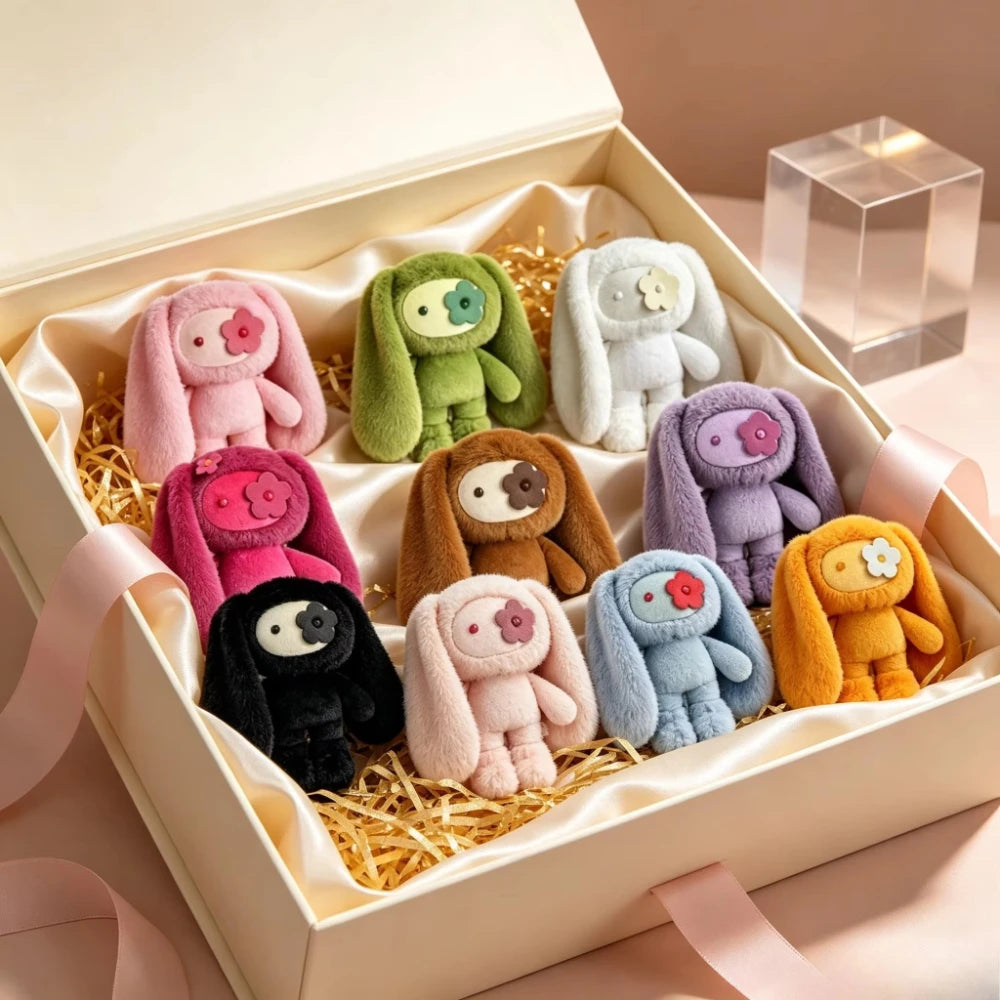 Cute Juju Rabbit Plush Keychain Flower Eye Bunny Stuffed Doll Kawaii Long Ears Animals Bag Pendant Car Keyring Toy Gift for Girl