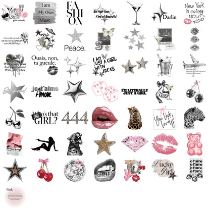 50PCS Silver Lucky Girl Retro Aesthetic Stickers Phone Guitar Laptop Notebook Suitcase Water Bottle Waterproof Sticker Decals