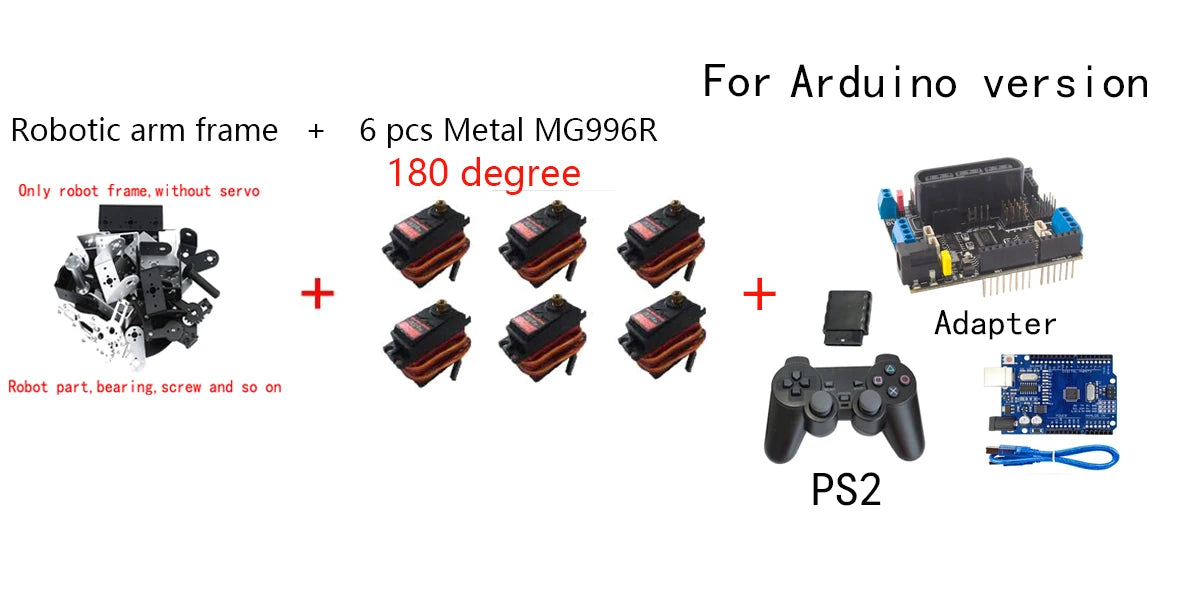 360 Degrees 6 DOF Robot Metal Alloy Mechanical Arm Claw Kit MG996R for Arduino Robotics Kit Educational Ps2 Programmable Toys