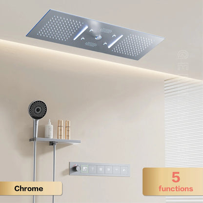 AITANA Luxury Brass Gunmetal LED Display Thermostatic Shower System Bathroom Ceiling Embedded Concealed Giant Curtain Rainfall
