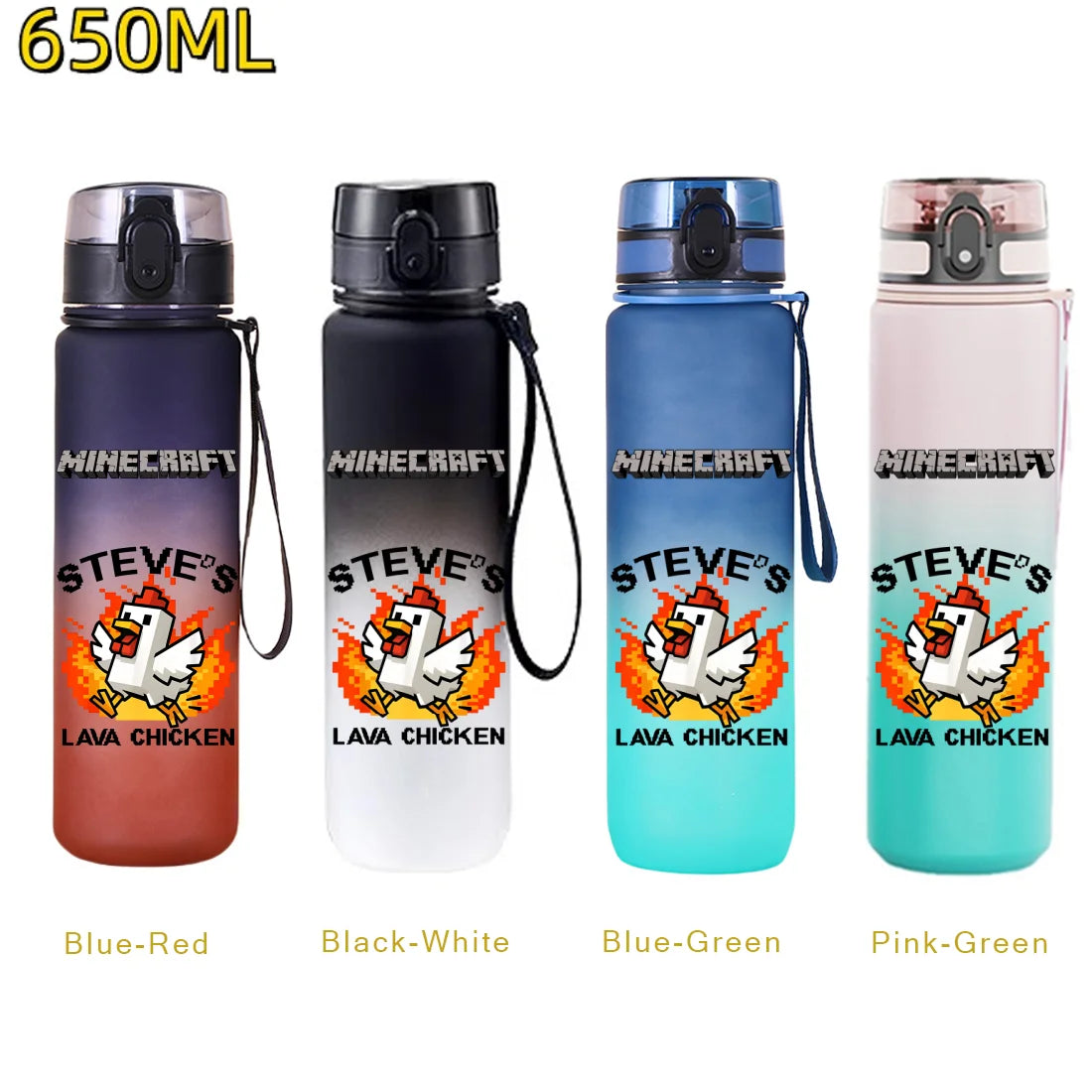 650ML Minecraft Sports Water Bottle LeakProof Plastic Cup Fitness Outdoor Shaker Drink Bottle Travel Office Jugs Birthday Gifts