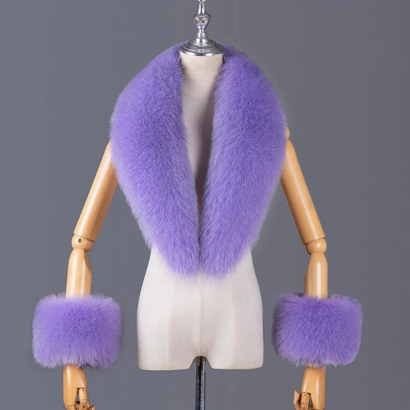 Real Fox Fur Collar Women Natural Fur Scarf And Cuff Set Luxury Women Coat Jacket Fur Shawl Neck Warm Scarves Fashion Fur Shawl