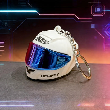 Cool Motorcycle Helmet Keychain with Light Creative Mini Helmet Key Chain for Bags and Keys, Night Warning Light