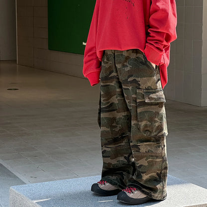 Autumn New Boys Handsome Wide Leg Casual Pants 2025 Children Clothing Boys Fashionable All Match Camouflage Cargo Pants