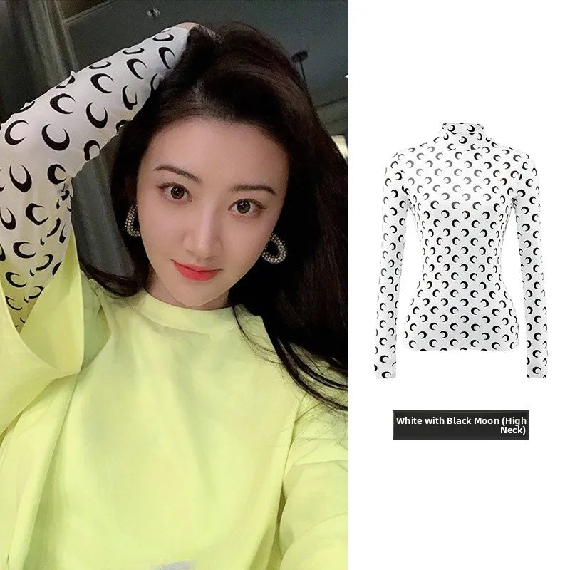 Ice Silk Two Piece Set Womens Sun Protection Clothes Long Sleeve Moon Print Top and Pants American Retro Sexy Autumn New