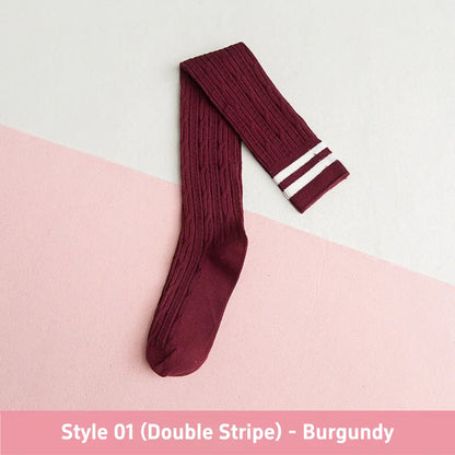 1 3 Pairs Women's Cotton Thigh High Socks Over The Knee Colorful Striped Pattern Casual Daily Wear Fashion Socks Black White