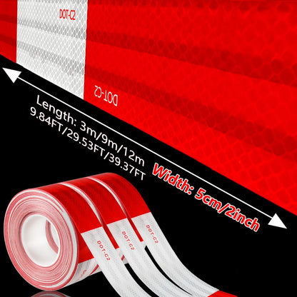 Reflective Safety Tape DOT-C2 PET Material Red & White Waterproof Sunscreen Strong Reflection Warning Tape for Safety