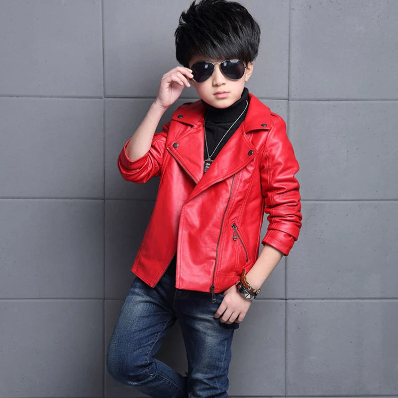 3 4 5 6 8 10 12 Years Spring Autumn Boys Leather Jacket Waterproof Zipper Fashion PU Children's Coat Birthday Gifts Kids Clothes