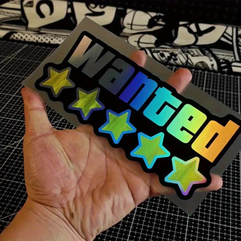 WANTED sticker, vinyl decal, waterproof, laser cut, car bumper sticker, motorcycle decal, laptop sticker, luggage sticker,