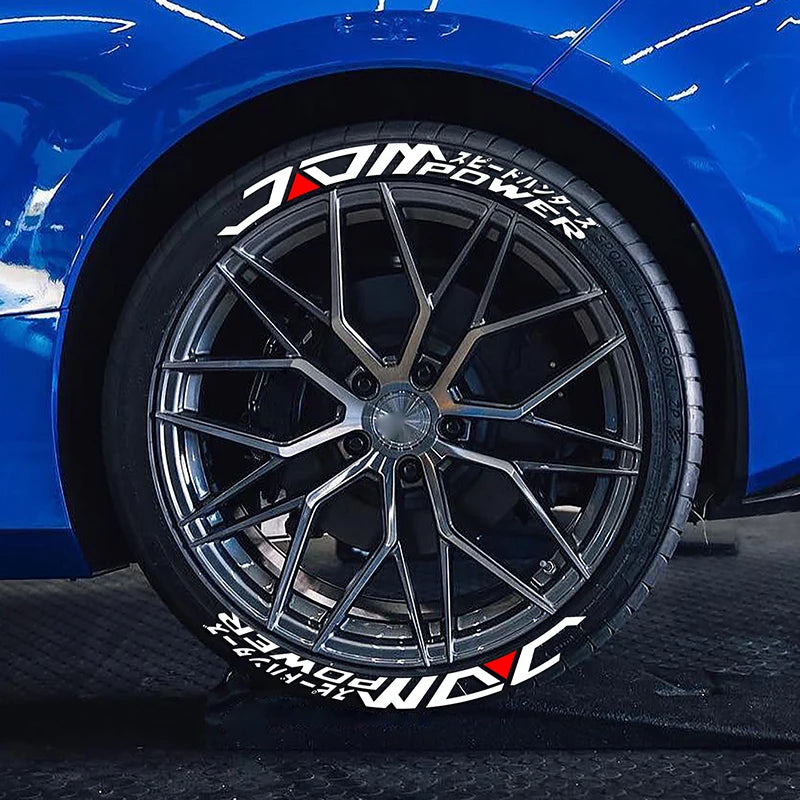 Permanent JDM Tire Letter Stickers White Rubber Tire Decals Universal Fit Car Wheel Sidewall Sticker DIY Racing Drift Style