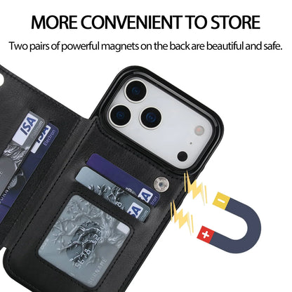 For iPhone 18 Pro/17 Pro Max/17eAir Wallet Case With Card Holder,PU Faux Leather Kickstand Card Slots Case,Double Magnetic Clasp