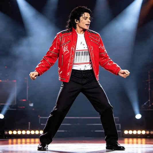 Michael Jackson Beat It Munich 1997 Red Leather Jacket Impersonators Leather Punk Casual Coat Halloween Stage Christmas Outwear