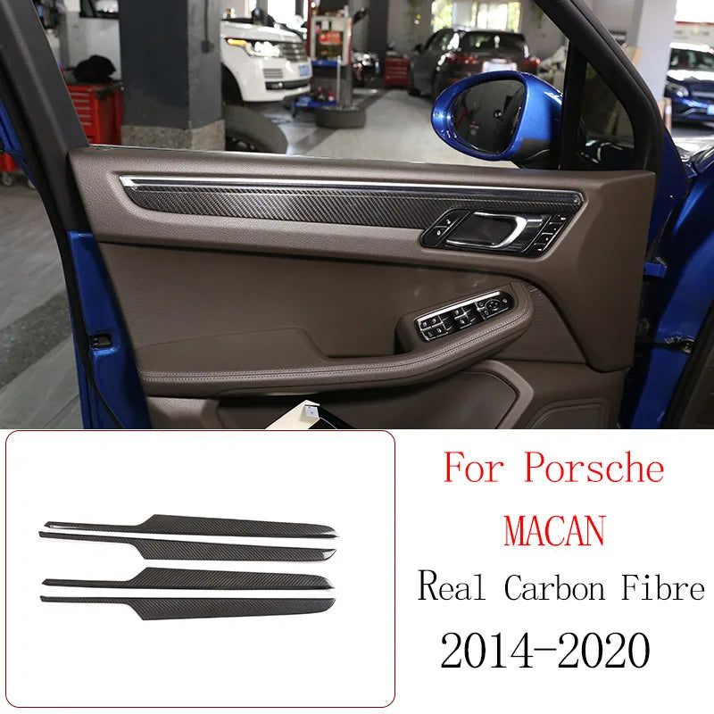 Real Carbon Fiber For Porsche Macan 2014-2020 Inner Door Central Control Gear Panel Cover Door Sill Trim Stickers Accessories