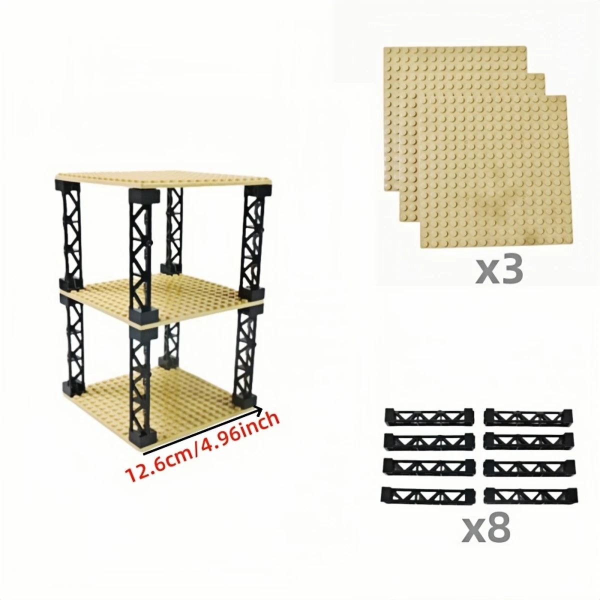 IDEAMOC 3pcs Baseboards and 8pcs Black Pillars Building Blocks DIY Toys 12.6*12.6cm Baseplate Black Pillars Asst