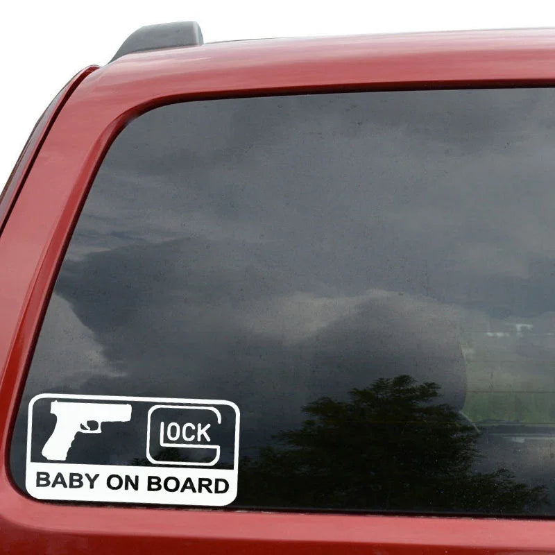 New Design BABY ON BOARD Pistol Decorative Sticker Vinyl Decal Reflective Car Sticker Car Styling Sticker 16CM