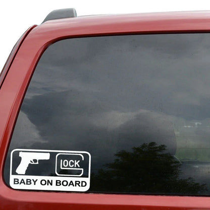 New Design BABY ON BOARD Pistol Decorative Sticker Vinyl Decal Reflective Car Sticker Car Styling Sticker 16CM