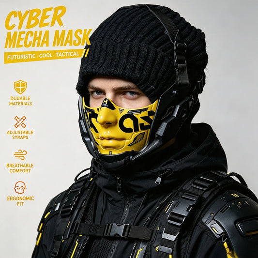 JAUPTO Cyberpunk Style Half Face Mecha Mask Comfort Breathable Design Halloween Cosplay Tactical Mask
