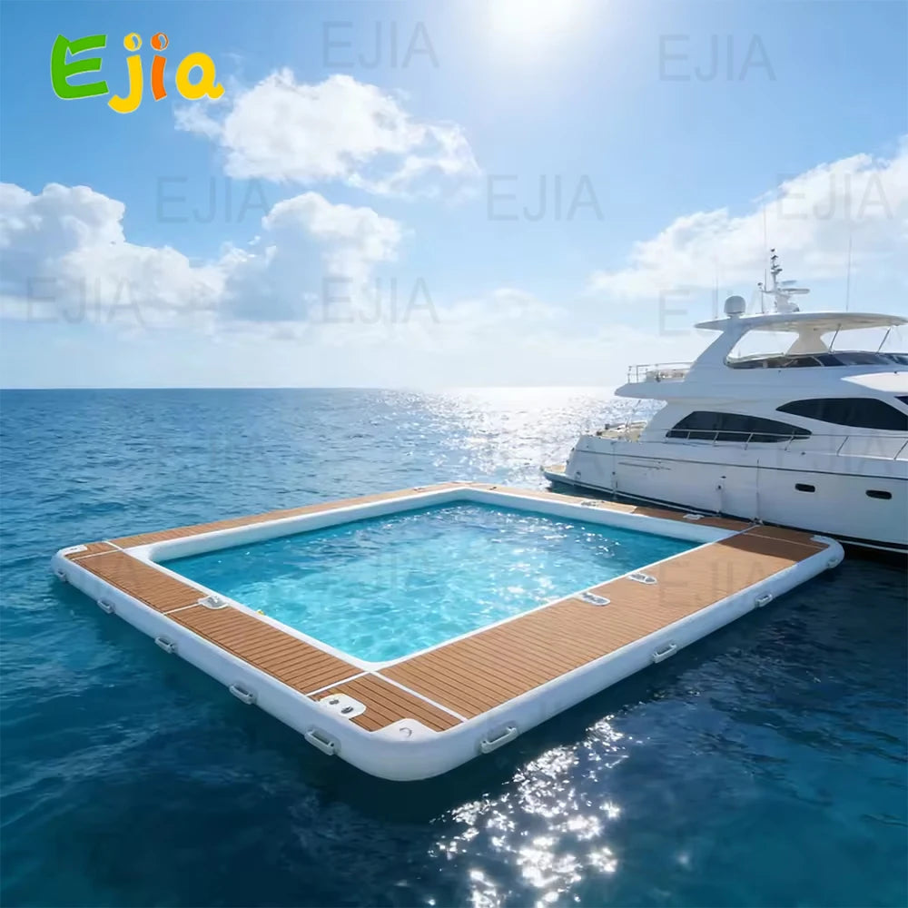 Stock Summer 13x10FT Inflatable Floating Dock Swim Platform EVA Non-Slip Air Dock Swimming  Platform for Pool Beach Ocean