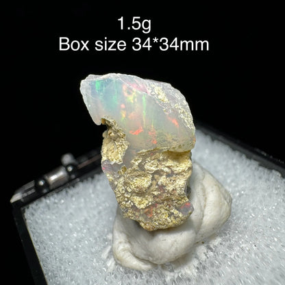 Natural Rare Colorful Ethiopia Opal (No Need Water) Gem Mineral Specimen Box Size:34X34mm (Need Lighting) Sunlight Best
