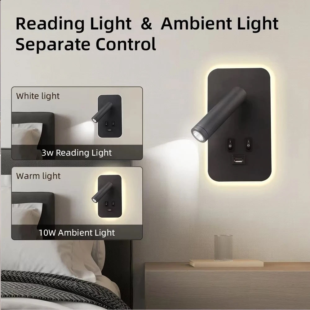 Modern Rotating Wall Lamp With Usb Bedroom Study Living Room Hotel Bedside Reading Rotation LED Wall Light With Switch Control