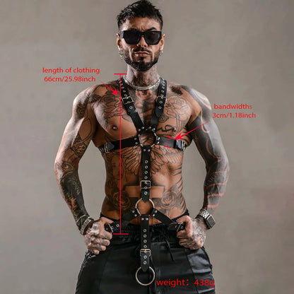 Men Sexy Leather Vest Bondage Lingerie Gay Harness Adjustable Body Chest Harness Full Body Bdsm Strap Belt  Exotic Accessorie