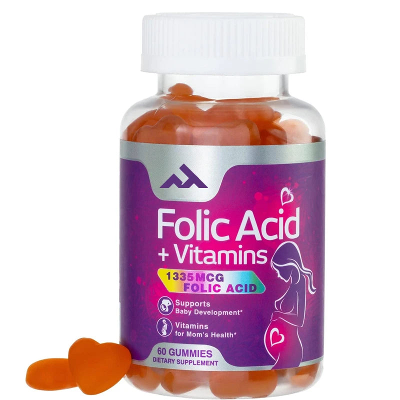 Folic Acid Prenatal Multivitamin Gummies, Containing Folic Acid, Vitamin C, D3, B6, B9, and B12- Non GMO and Gluten Free