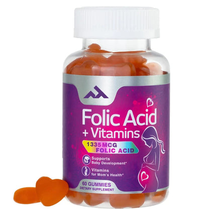 Folic Acid Prenatal Multivitamin Gummies, Containing Folic Acid, Vitamin C, D3, B6, B9, and B12- Non GMO and Gluten Free