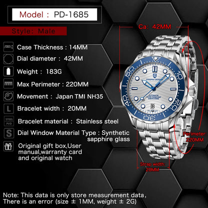 PAGANI DESIGN 2025 New Diving Men's Watches Luxury NH35 Automatic Watch For Man Mechanical Wristwatches AR Sapphire Waterproof