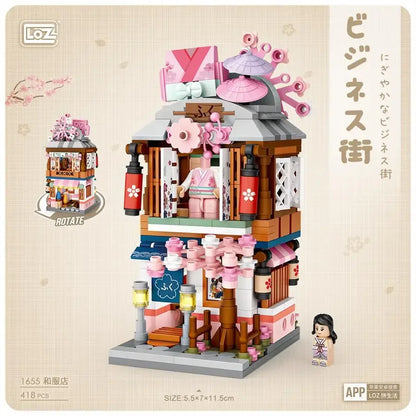 LOZ Blocks FUN Ideas Mini Street Store Toy Small Flower Pisa Shop Brinquedos MOC City House Food Building Bricks Girl Gifts