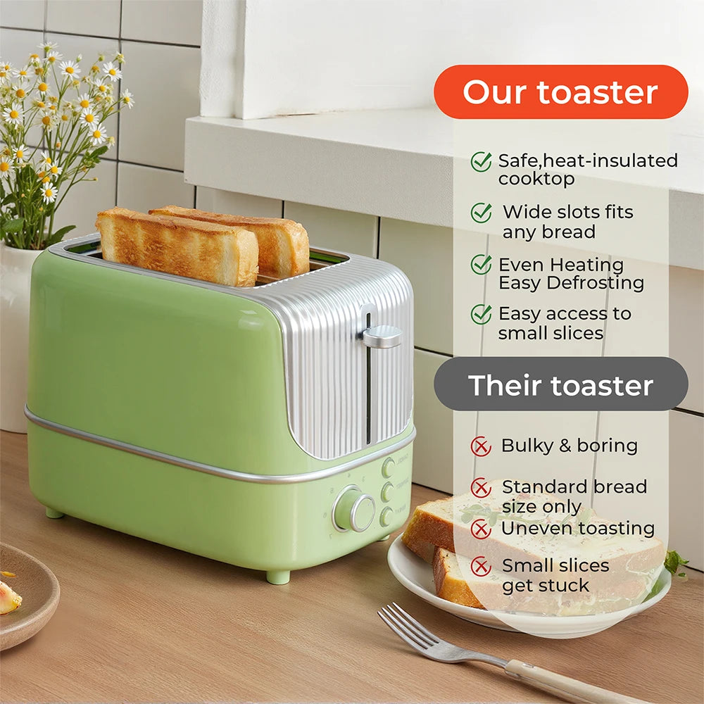 2 Slice Wide Slot Toaster with 7 Preset Temperature and Defrost Small Household Bread Maker Sandwich Maker Toaster US/EU plug