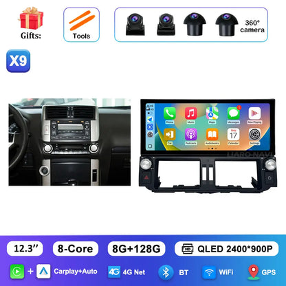 12.3 inch Ultra-thin Screen DSP Android 16 for Toyota Land Cruiser Prado 150 2010 - 2013 GPS Navi Car Radio Multimedia Player 4G