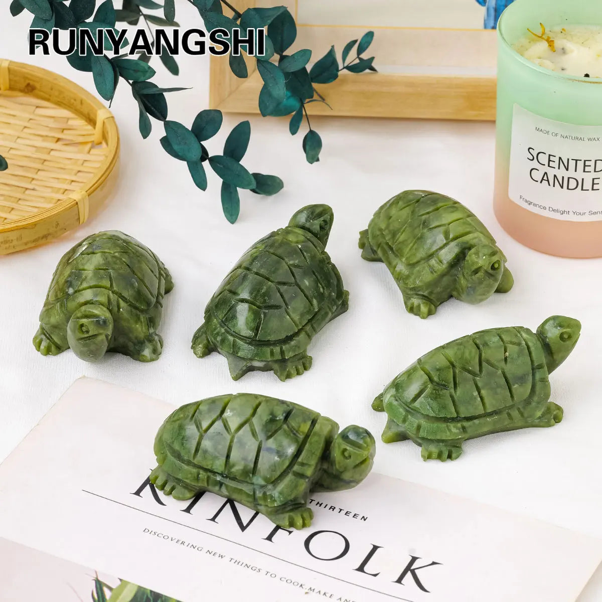 1pc Natural Crystal Green Jade Turtle Tortoise Statue Carved Reiki Healing Crystal Animal Figurine Crafts Home Decoration
