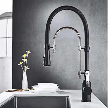 AITANA Luxury Golden Brass Kitchen Faucet with Retro Design, Single Handle Hot and Cold Dual Control 2 Function Sink Mixer