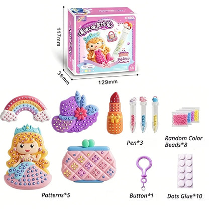New Beads Pen Painting Handicraft Set for Kids Creative Handmade Sticker DIY Princess Rainbow Cake Keychain as a Gift for Kids