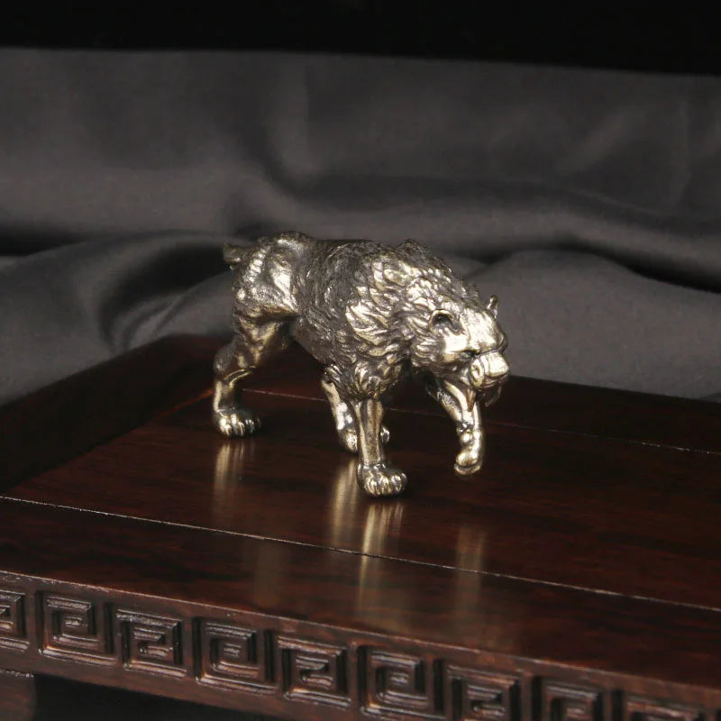 Brass Ancient Beast Sword Teeth Tiger Desktop Ornament Tiger Bronze Carving Craft Ornament Bronze Ware Home Decor Sculpture