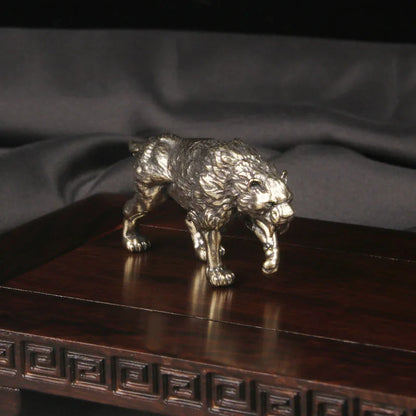 Brass Ancient Beast Sword Teeth Tiger Desktop Ornament Tiger Bronze Carving Craft Ornament Bronze Ware Home Decor Sculpture