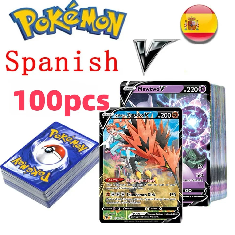 100Pcs Pokémon GX Vmax Rainbow Rare Trading Cards English French Spain Holographic Shiny Battle Game Cards Collectible Toy Gift·