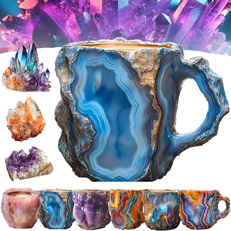 Mineral crystal coffee cup resin creative multi-color relief printing large capacity water cup color birthday gift mug